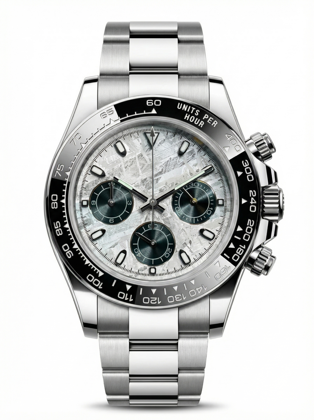 Tona Mod – Steel · White MOP Green Dial – 40mm – Chronograph