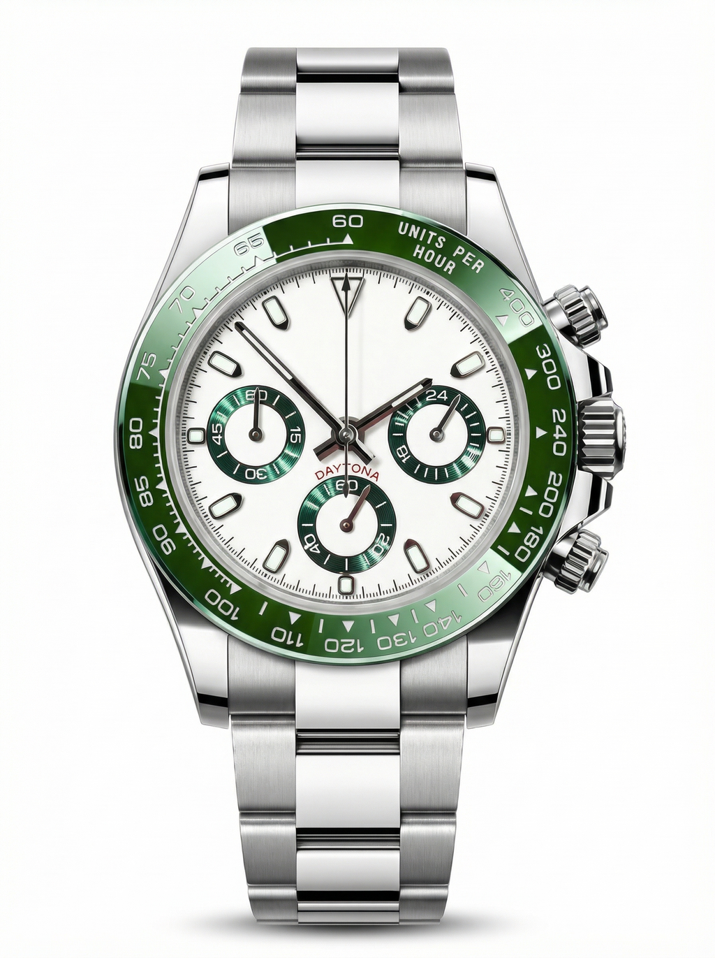 Tona Mod – Steel · White Green-Bezel Dial – 40mm – Chronograph