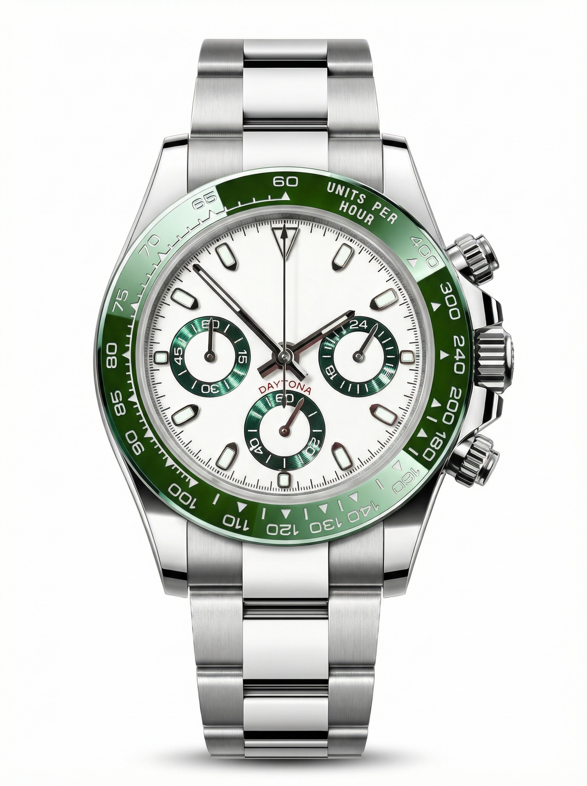 Tona Mod – Steel · White Green-Bezel Dial – 40mm – Chronograph