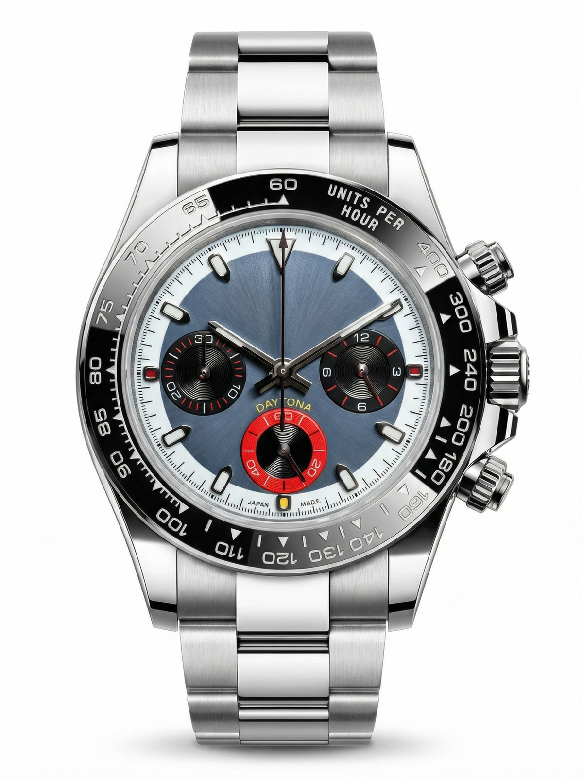 Tona Mod – Steel · Blue Dial Red Accents – 40mm – Chronograph