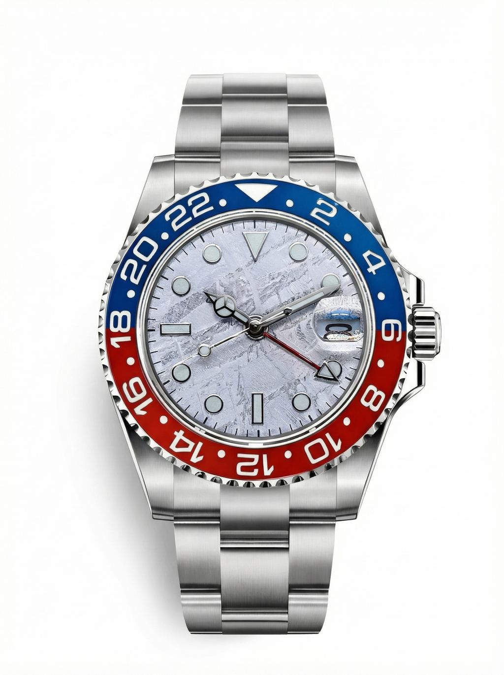 GMT Mod – Steel · Blue-Red Bezel · Meteorite Dial – 40mm – Automatic GMT