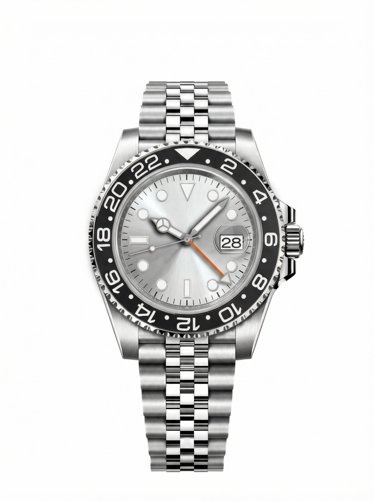 GMT Mod – Steel · Grey Bezel · Silver Dial – 40mm – Automatic GMT