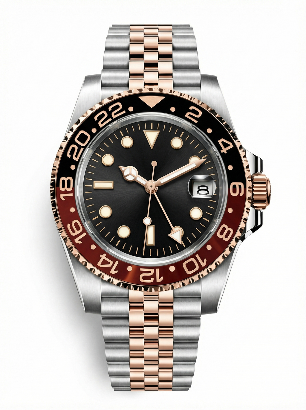 GMT Mod – Two-Tone Rose Gold · Red-Black Bezel – 40mm – Automatic GMT