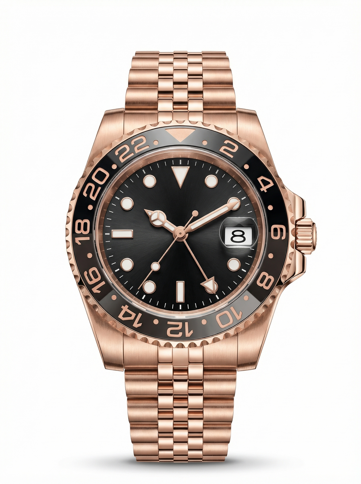GMT Mod – Full Rose Gold · Brown-Black Bezel – 40mm – Automatic GMT