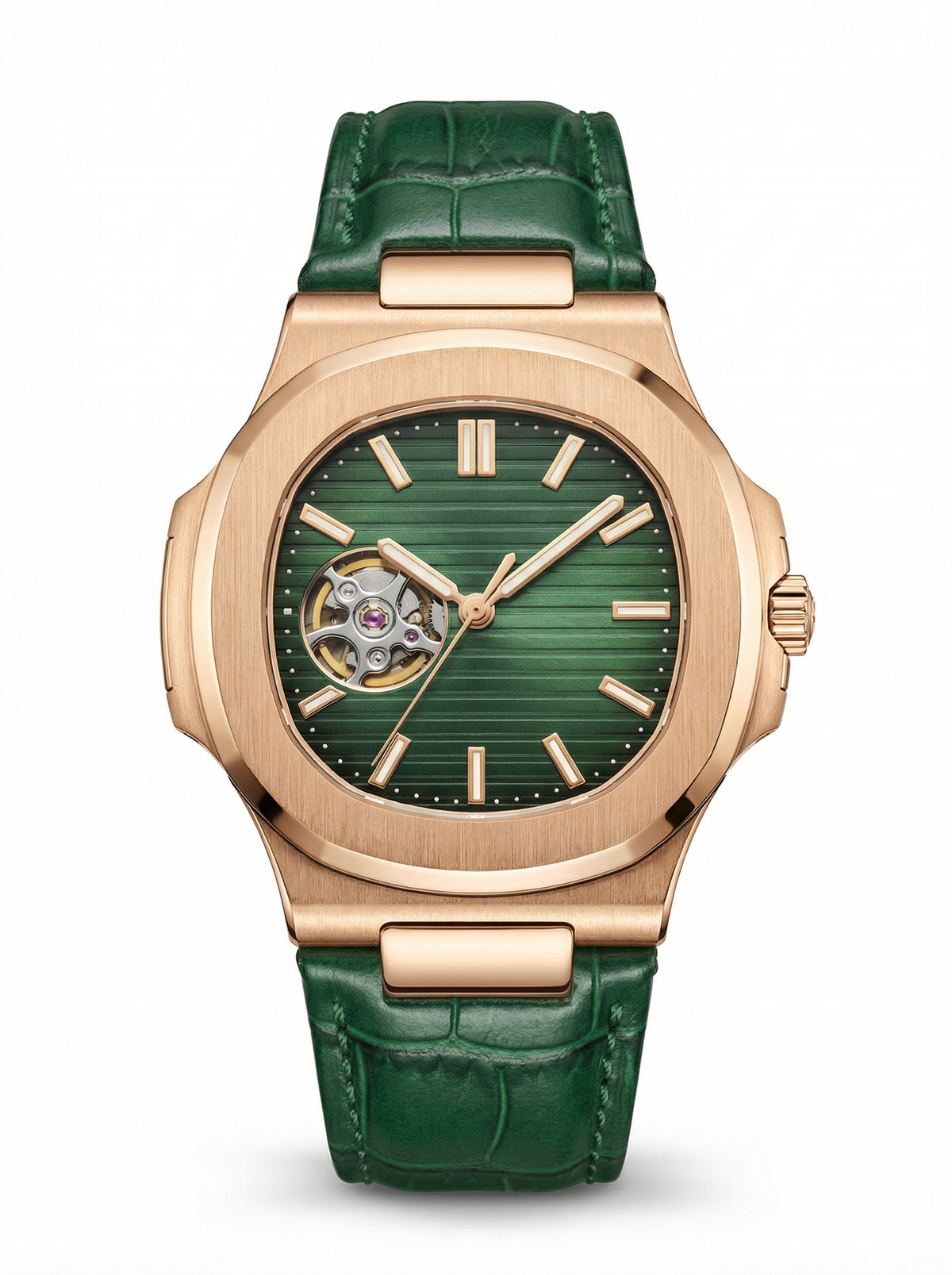 Naut Mod – Rose Gold · Green Open-Heart · Leather – 41mm – Automatic