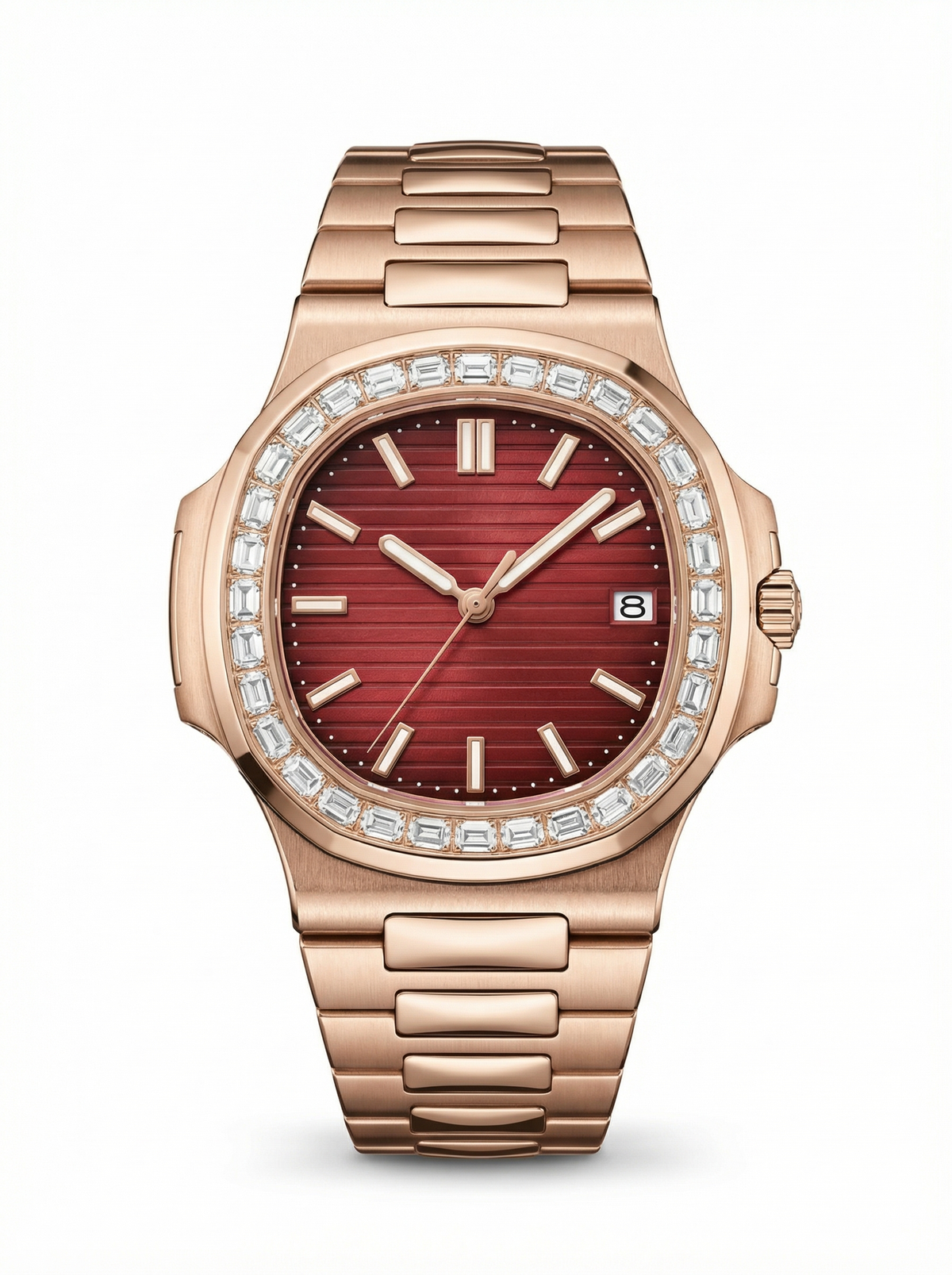 Naut Mod – Rose Gold · Diamond Bezel · Red Dial – 41mm – Automatic