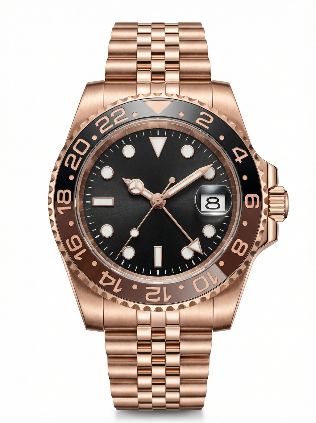 GMT Mod – Rose Gold · Brown-Black Bezel · Jubilee – 40mm – Automatic GMT