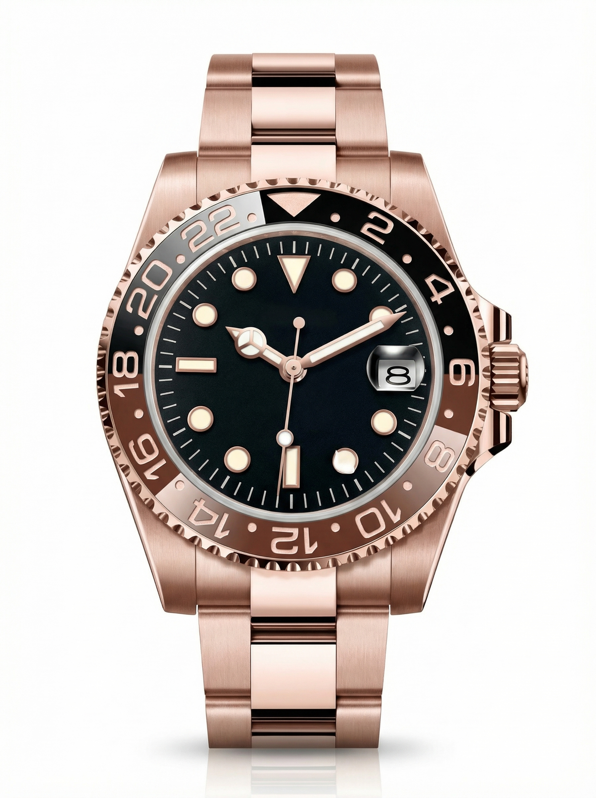GMT Mod – Rose Gold · Brown-Black Bezel · Oyster – 40mm – Automatic GMT