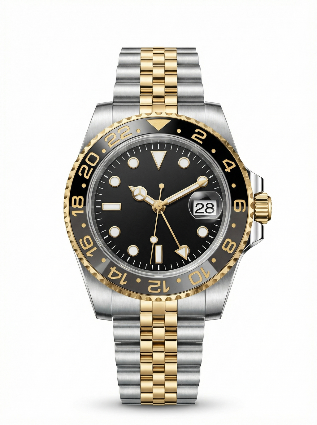 GMT Mod – Two-Tone Gold · Black-Brown Bezel · Jubilee – 40mm – Automatic GMT