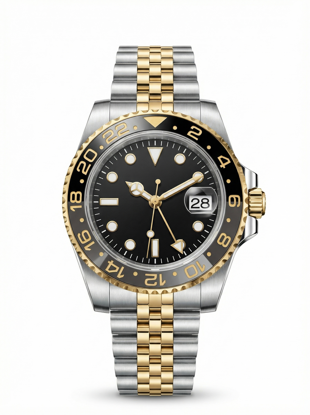 GMT Mod – Two-Tone Gold · Black-Brown Bezel · Jubilee – 40mm – Automatic GMT