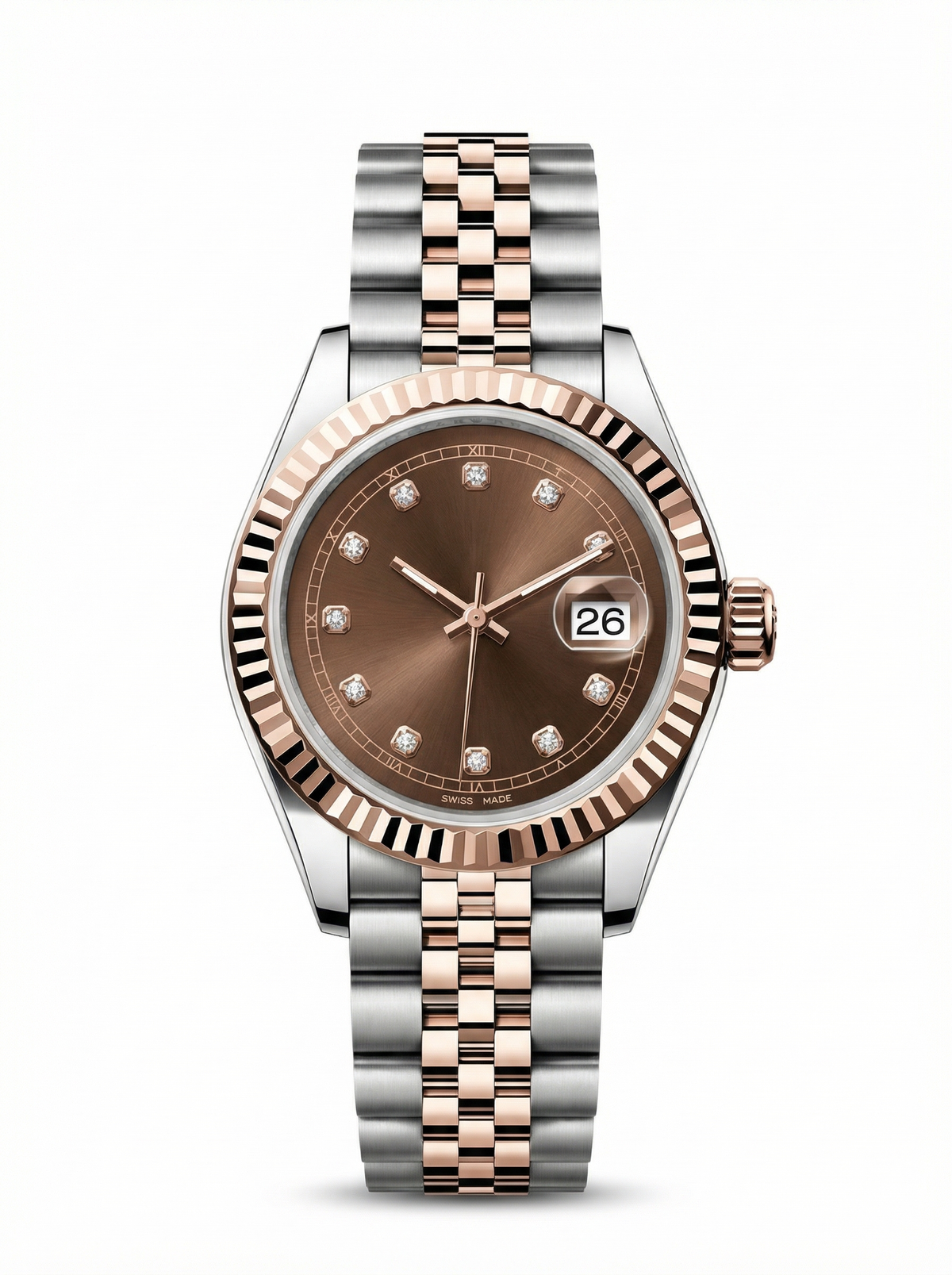 Lady Mod – Two-Tone Rose Gold · Brown Diamond Dial – 28mm – Automatic