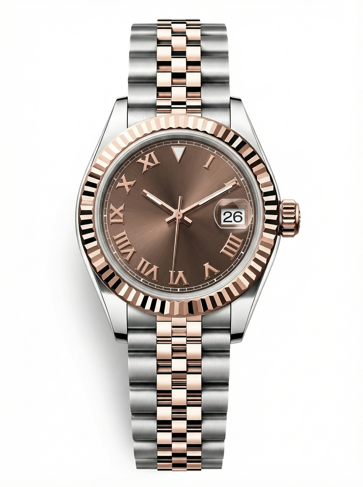 Lady Mod – Two-Tone Rose Gold · Brown Roman Dial – 28mm – Automatic