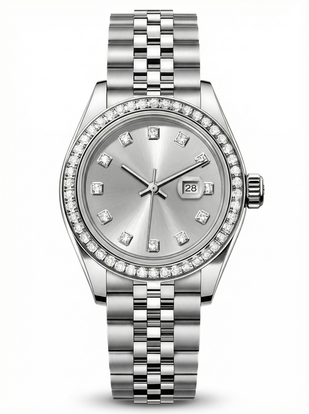 Lady Mod – Steel · Diamond Bezel · Silver Dial – 28mm – Automatic