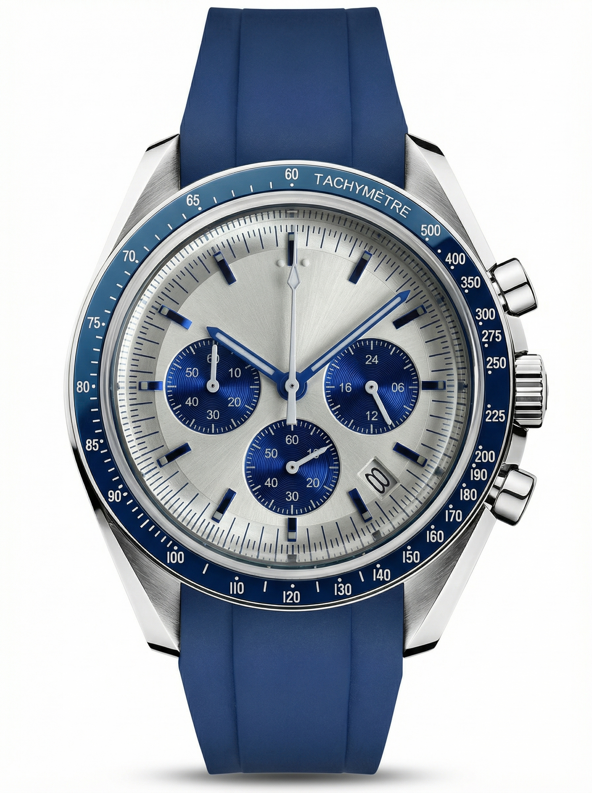 Moon Mod – Silver-Blue Chronograph · Blue Strap – 42mm – Chronograph