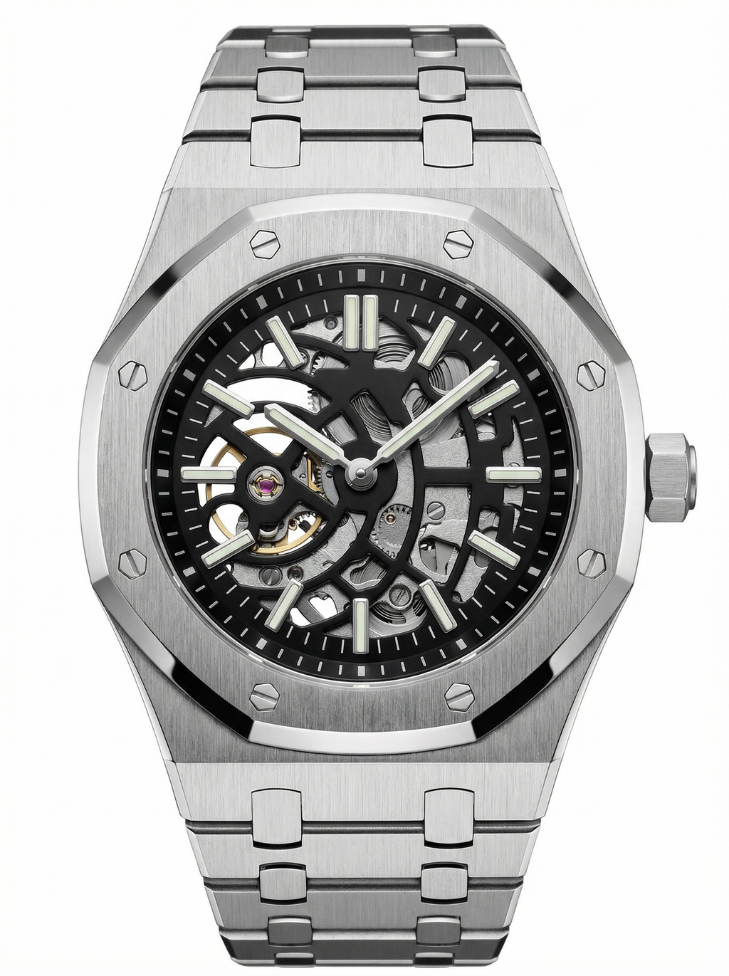 Oak Mod – Steel · Black Skeleton Dial – 41mm – Automatic