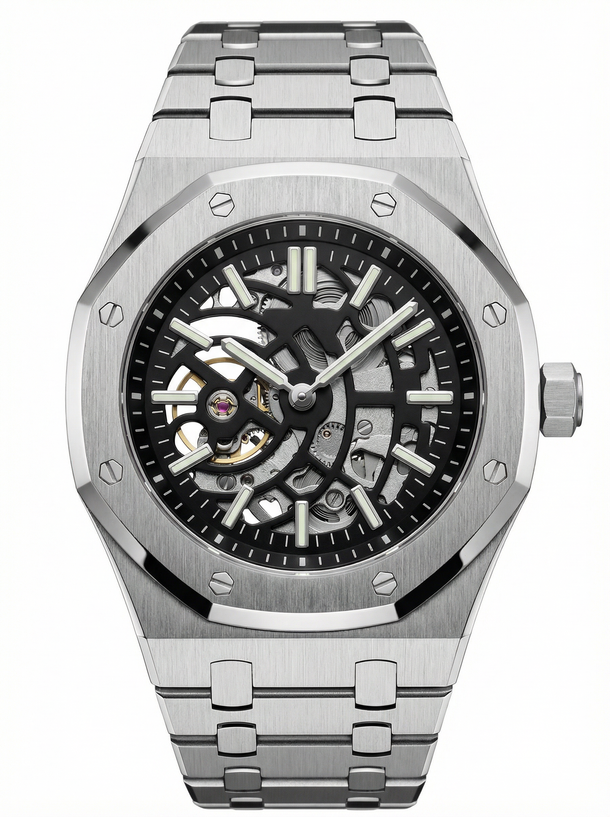 Oak Mod – Steel · Black Skeleton Dial – 41mm – Automatic