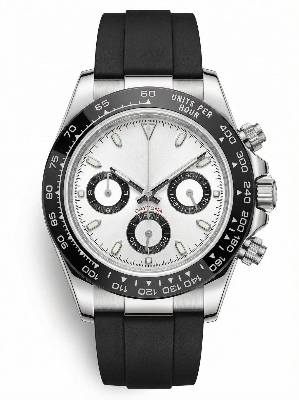 Tona Mod – Steel · White Panda Dial · Rubber – 40mm – Chronograph