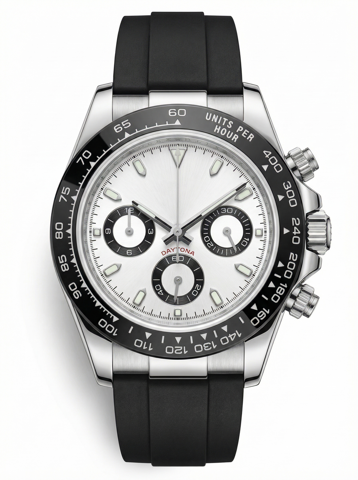 Tona Mod – Steel · White Panda Dial · Rubber – 40mm – Chronograph