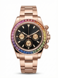 Tona Mod – Rose Gold · Rainbow Bezel · Black Gold Dial – 40mm – Chronograph