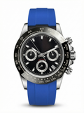 Tona Mod – Steel · Black Dial · Blue Rubber – 40mm – Chronograph