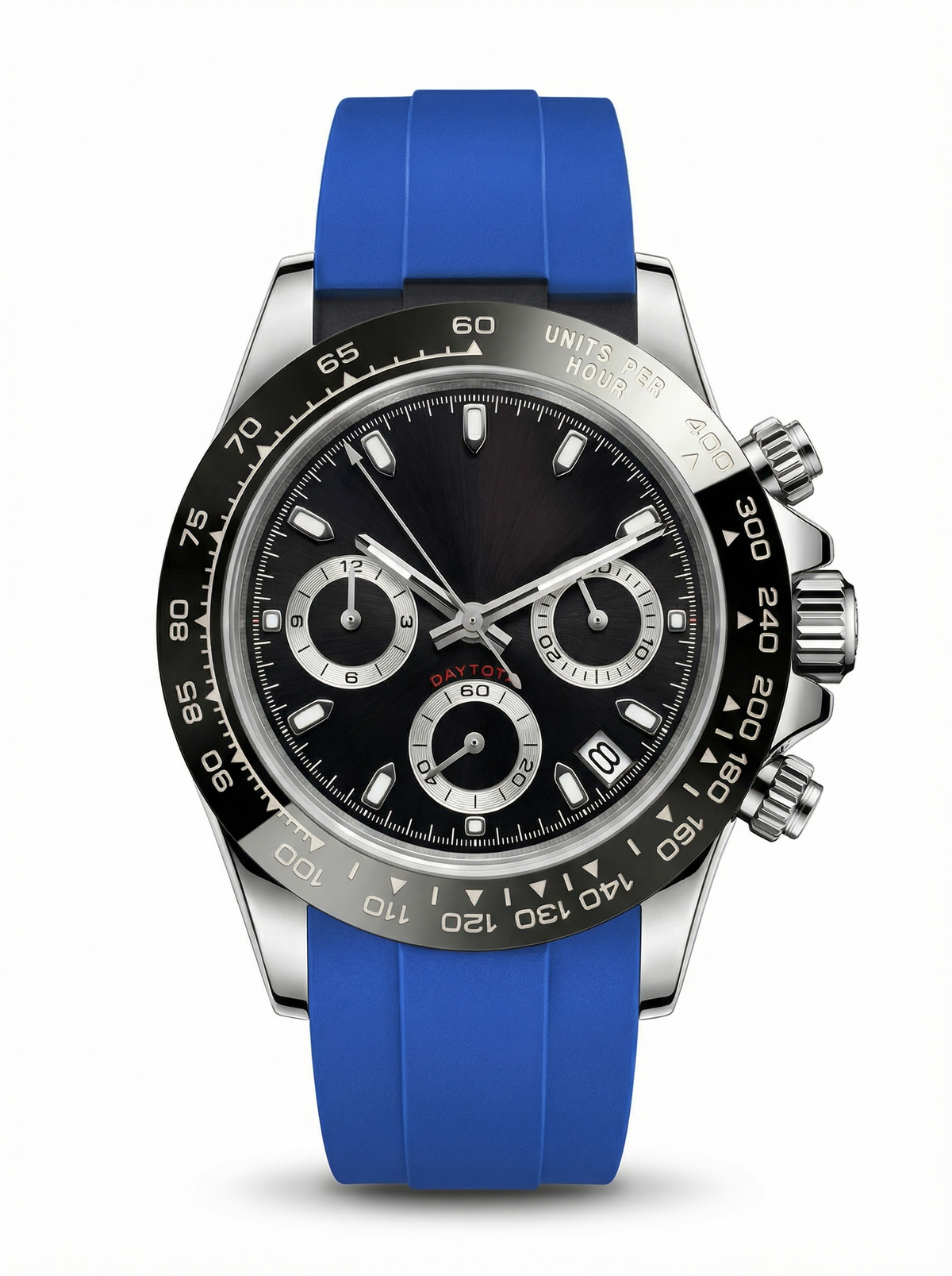 Tona Mod – Steel · Black Dial · Blue Rubber – 40mm – Chronograph