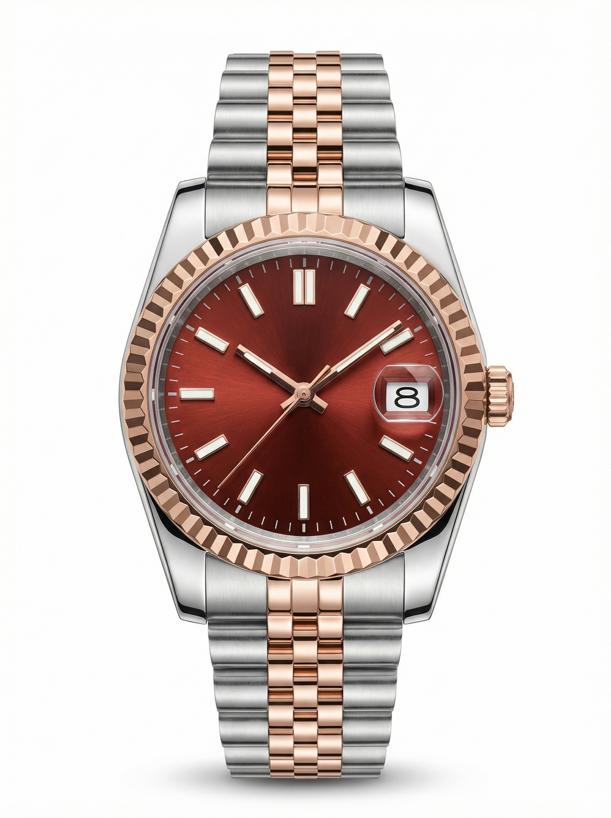 Date Mod – Two-Tone Rose Gold · Maroon Stick Dial – 40mm – Automatic