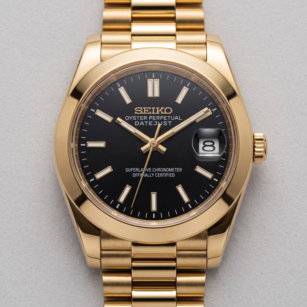 Date Mod – Gold · Grey Stick Dial – Automatic – dial detail