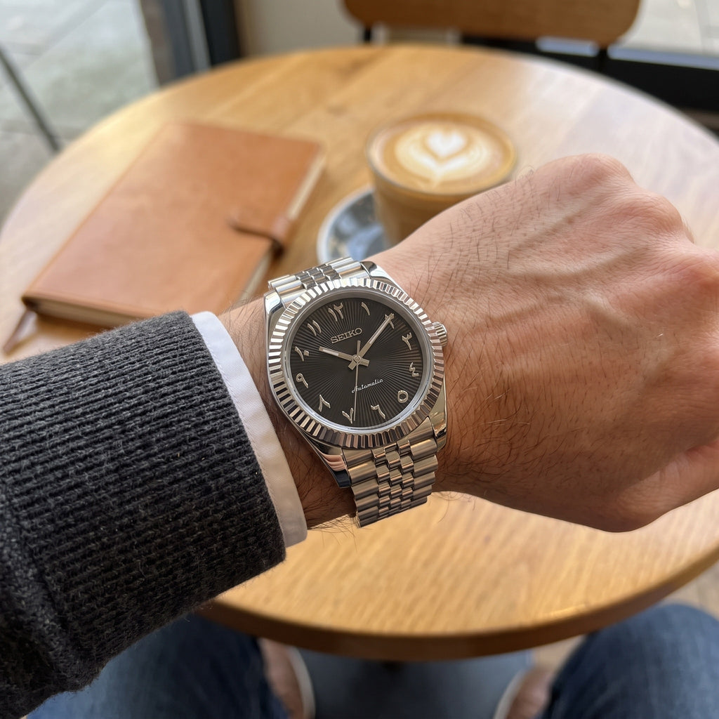 Date Mod – Steel · Black-Green Arabic Dial – Automatic – on-wrist view