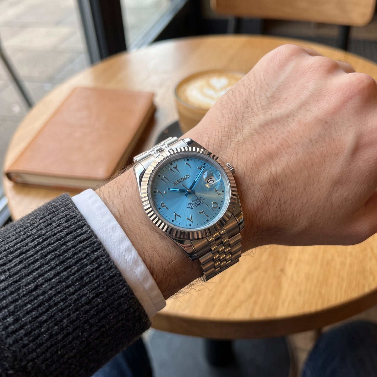 Date Mod – Steel · Blue Arabic Dial – Automatic – on-wrist view