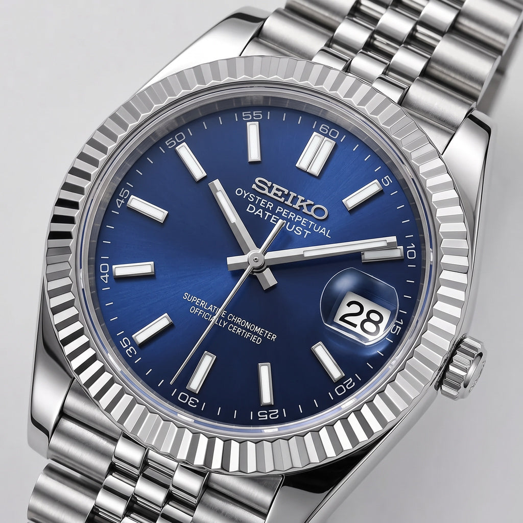 Date Mod – Steel · Blue Stick Dial II – Automatic – dial detail