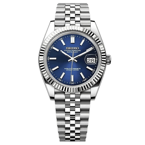 Date Mod – Steel · Blue Stick Dial II – Automatic — with Seiko logo