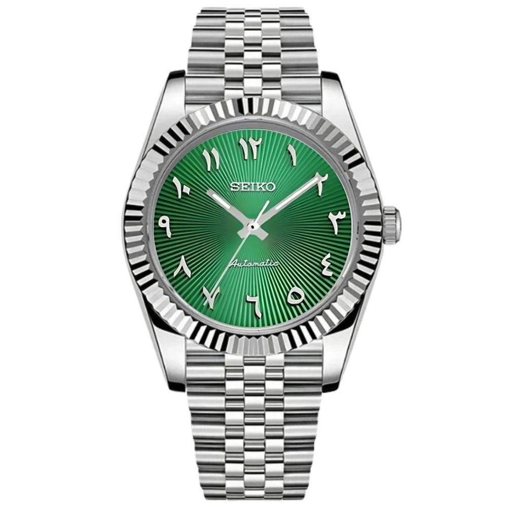 Date Mod – Steel · Green Arabic Dial III – Automatic — with Seiko logo