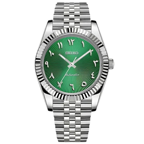 Date Mod – Steel · Green Arabic Dial III – Automatic — with Seiko logo