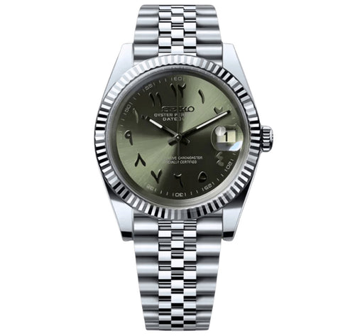 Date Mod – Steel · Green Arabic Dial IV – Automatic — with Seiko logo