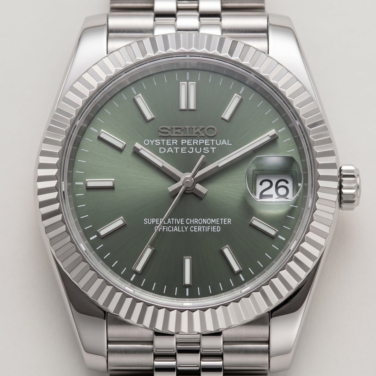 Date Mod – Steel · Green Sunburst Dial – Automatic – dial detail