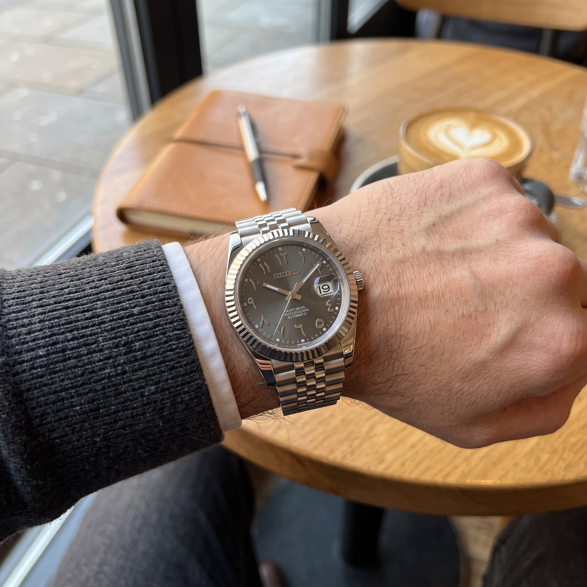 Date Mod – Steel · Grey Arabic Dial II – Automatic – on-wrist view