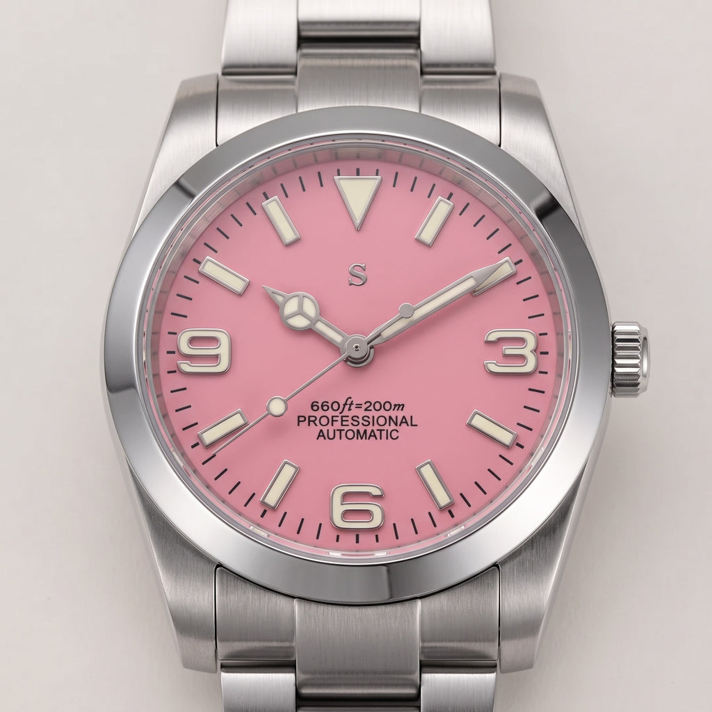 Date Mod – Steel · Pink Dial · Smooth Bezel – Automatic – dial detail