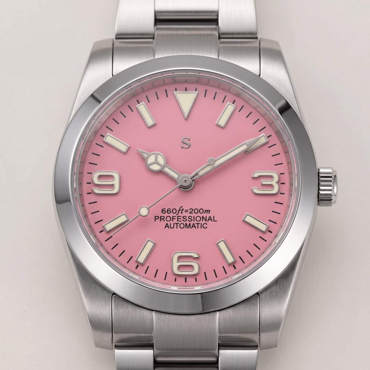 Date Mod – Steel · Pink Dial · Smooth Bezel – Automatic – dial detail