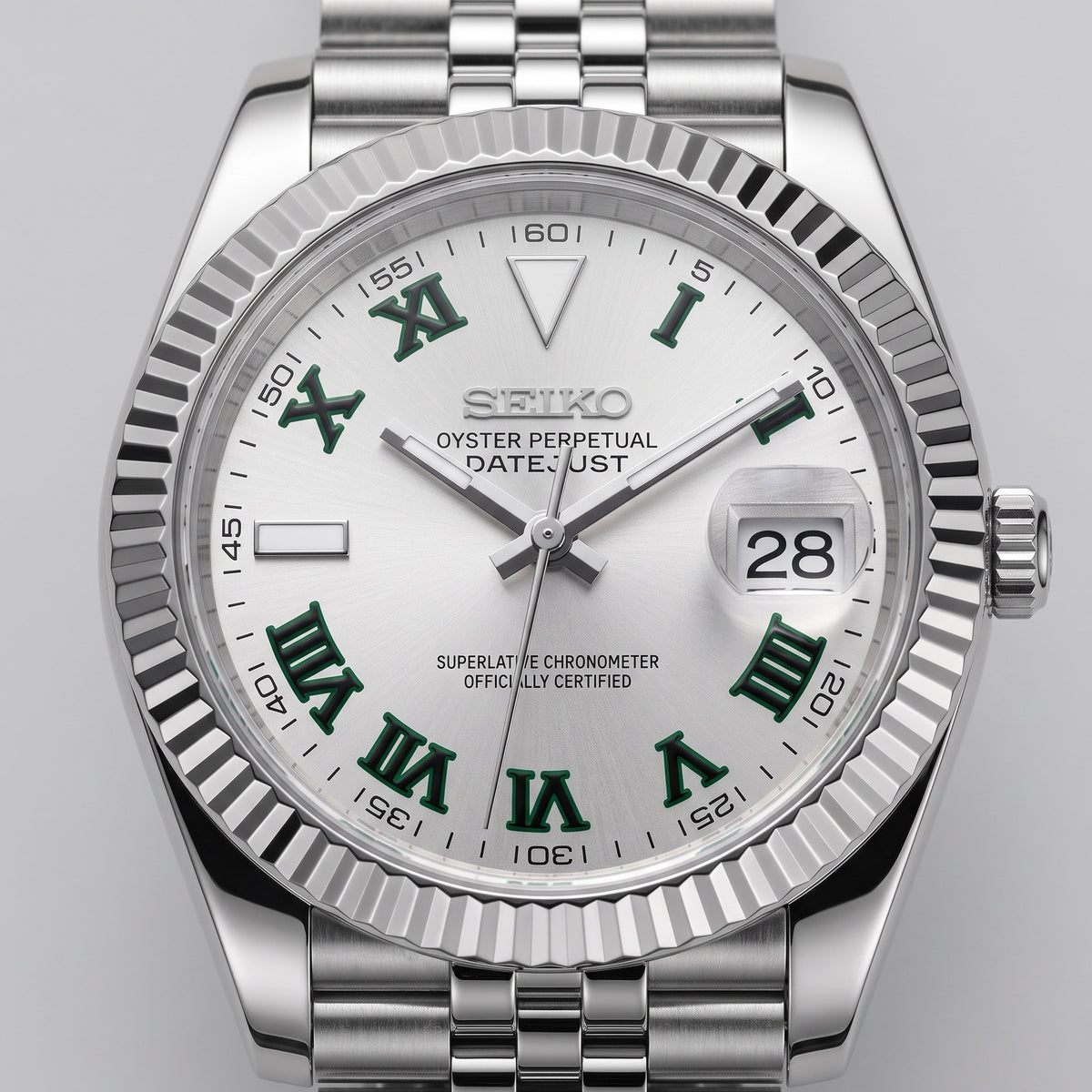 Date Mod – Steel · Silver Green-Roman Dial – Automatic – dial detail