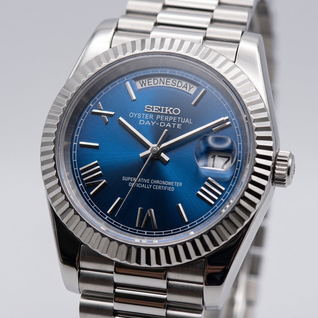 Day Mod – White Gold · Blue Roman Dial – 40mm – Automatic – dial detail