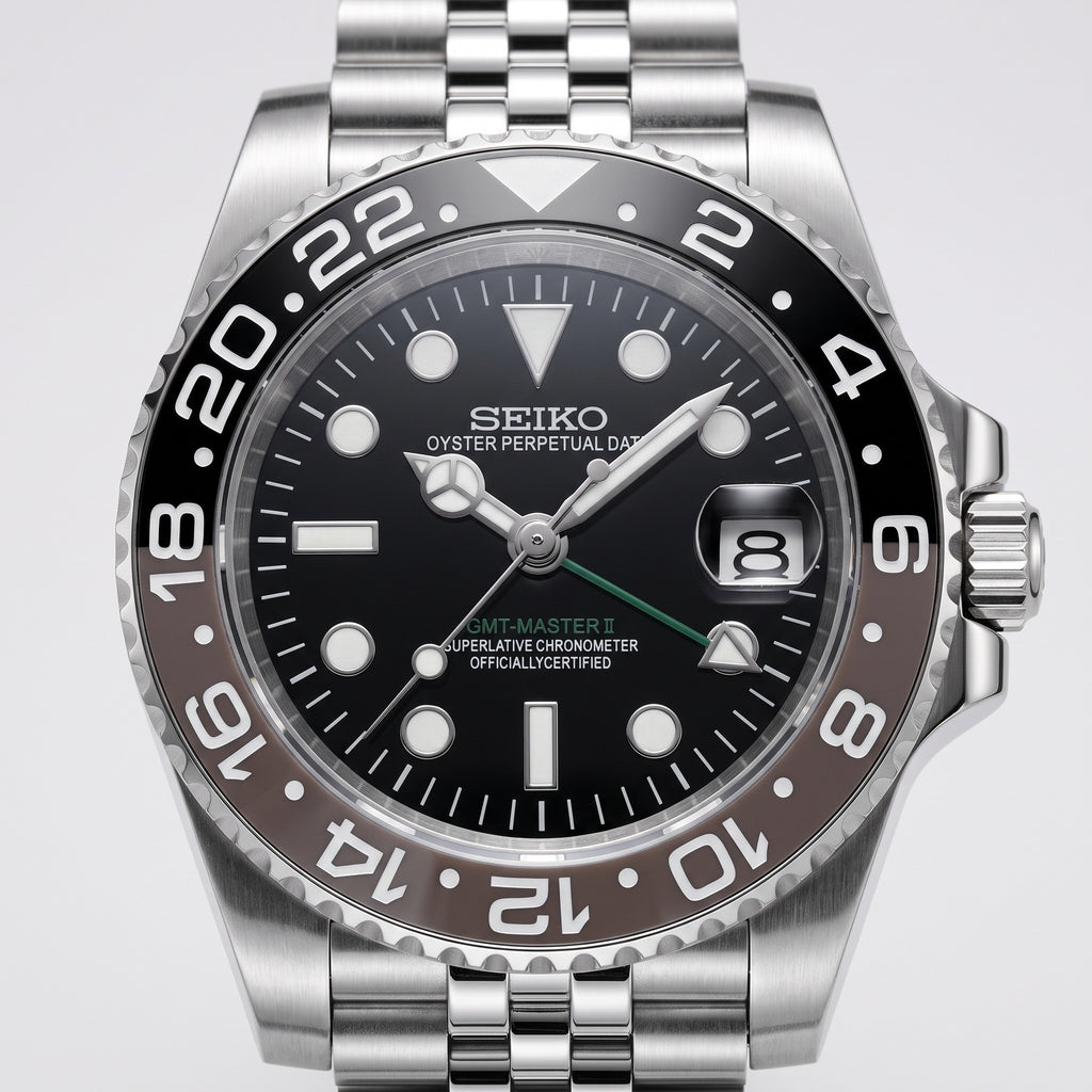 GMT Mod – Steel · Black Ceramic Bezel – 40mm – Automatic GMT – dial detail