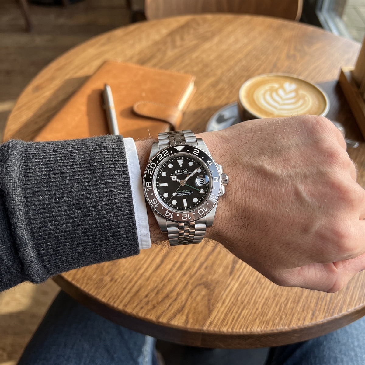 GMT Mod – Steel · Black Ceramic Bezel – 40mm – Automatic GMT – on-wrist view