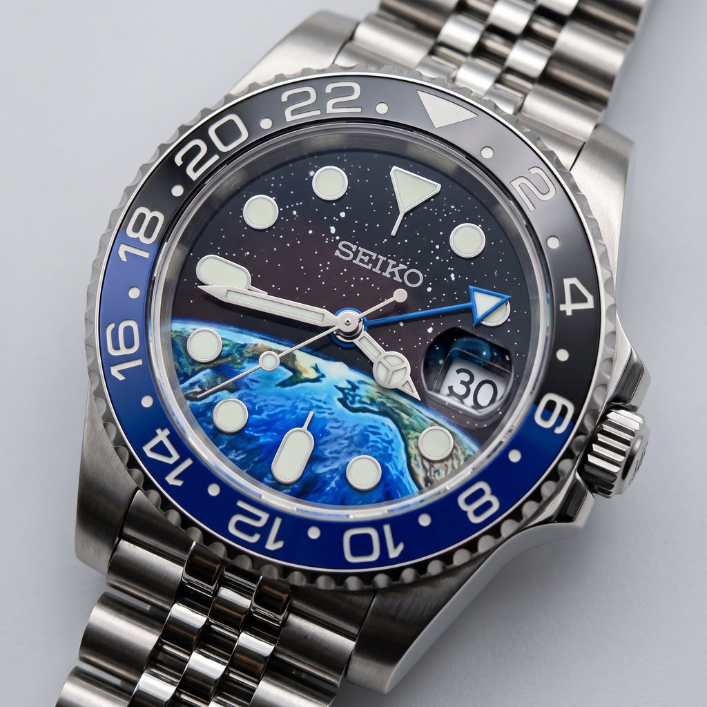 GMT Mod – Steel · Blue-Black Bezel – 40mm – Automatic GMT – dial detail