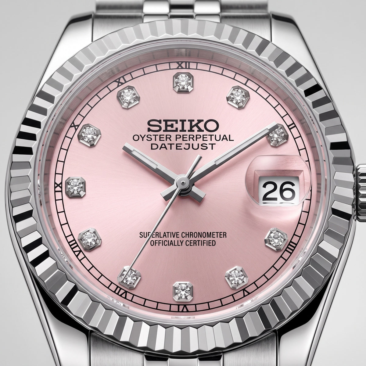 Lady Mod – Steel · Pink Diamond Dial – 28mm – Automatic – dial detail