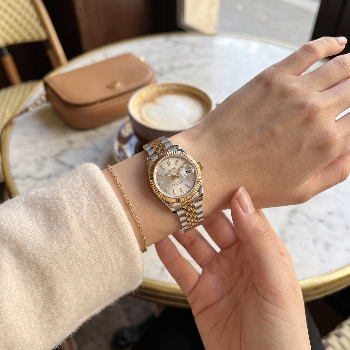 Lady Mod – Two-Tone Gold · Silver Dial – 28mm – Automatic – on-wrist view