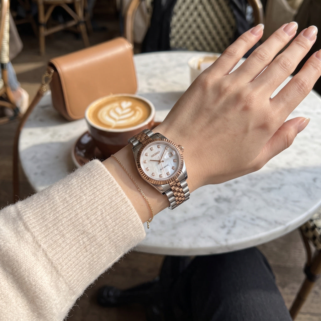 Lady Mod – Two-Tone Rose Gold · White MOP Dial – 28mm – Automatic – on-wrist view