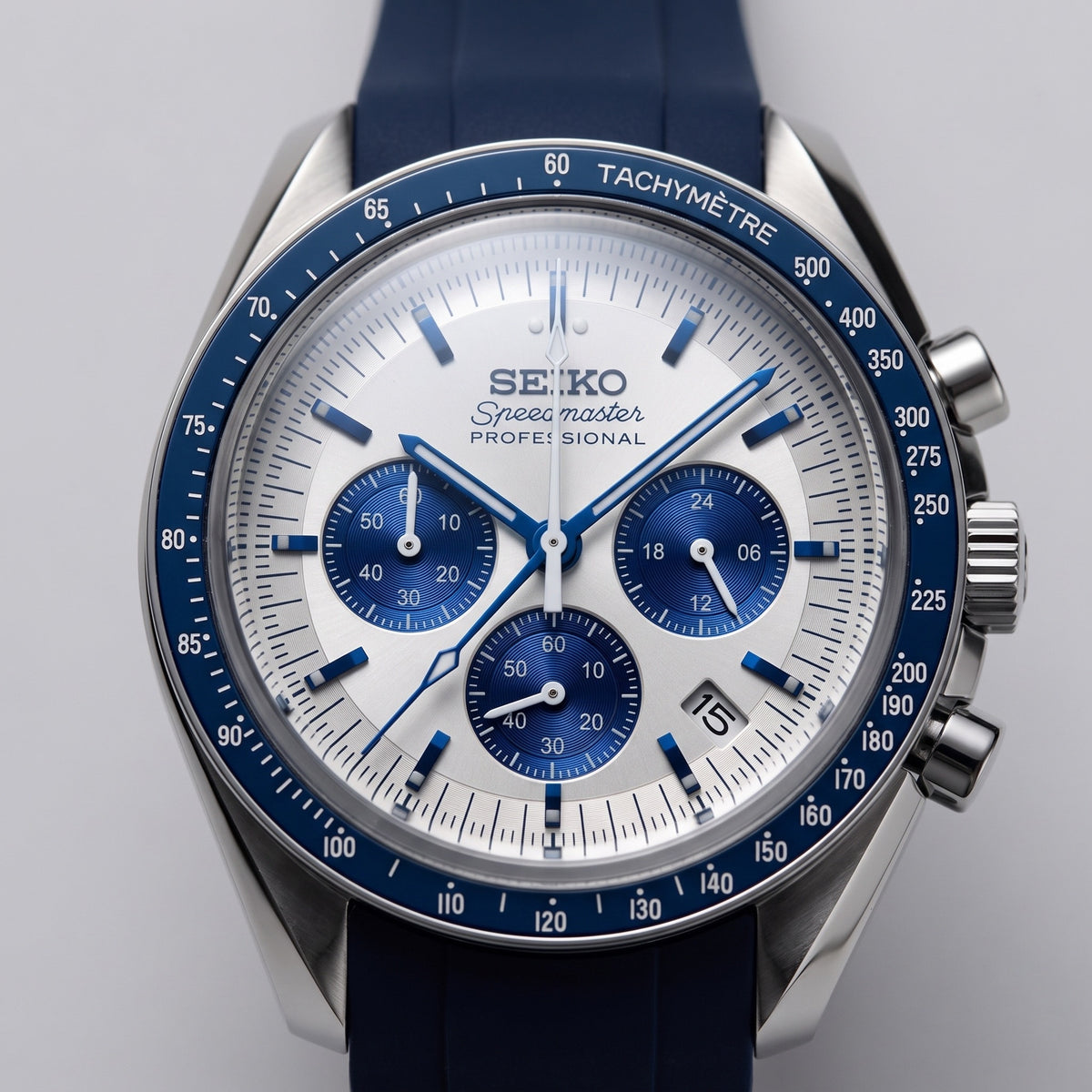 Moon Mod – Silver-Blue Chronograph · Blue Strap – 42mm – Chronograph – dial detail