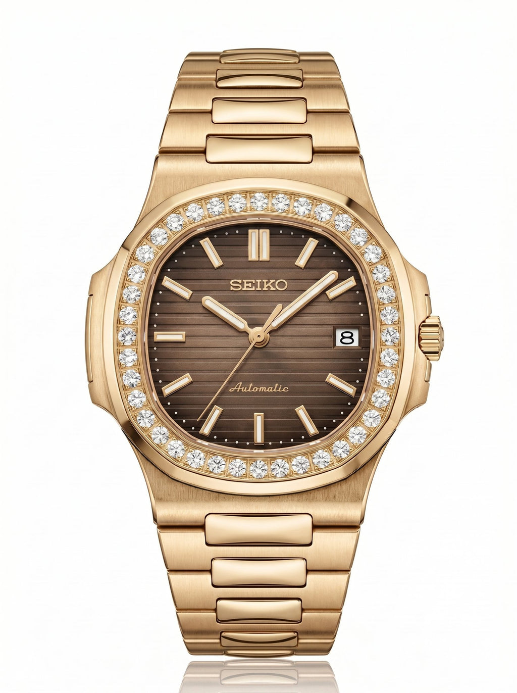 Naut Mod – Gold · Diamond Bezel · Brown Dial – 41mm – Automatic — with Seiko logo