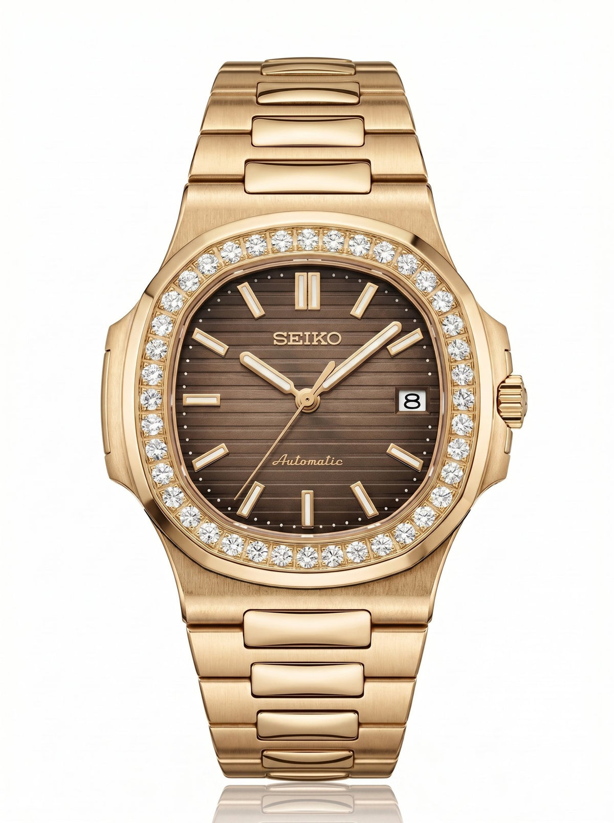 Naut Mod – Gold · Diamond Bezel · Brown Dial – 41mm – Automatic — with Seiko logo