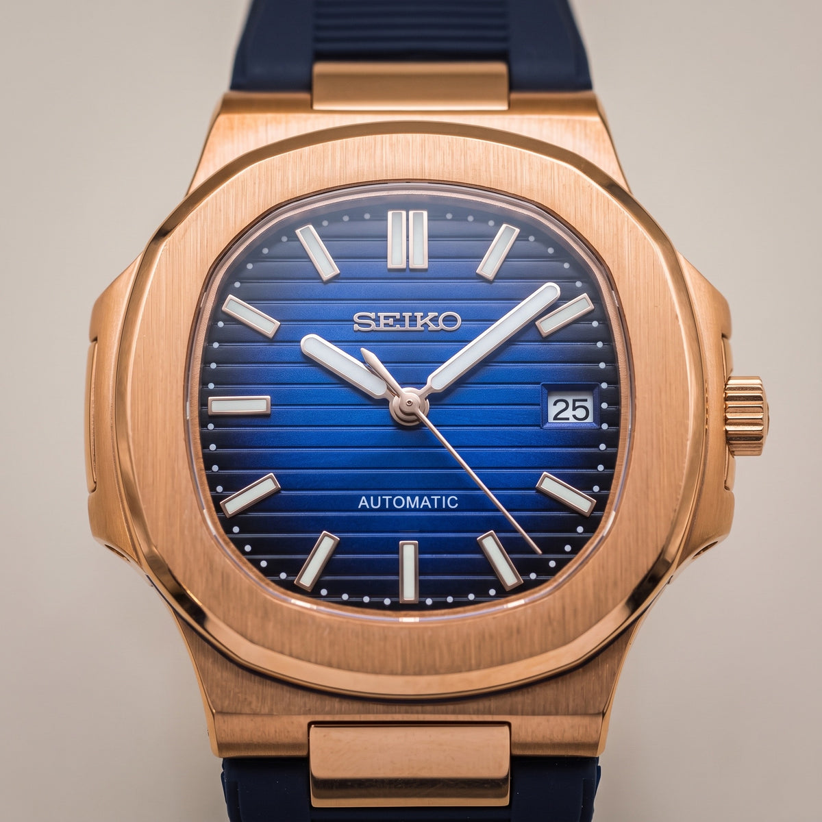 Naut Mod – Rose Gold · Blue Dial · Rubber – 41mm – Automatic – dial detail
